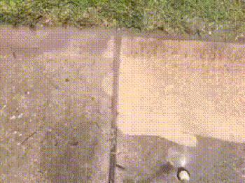 A power washer cleans grime off a sidewalk. 